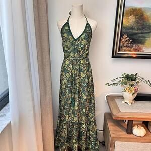 Nation AK Outfits Green Floral Halter Maxi Dress – Size Small